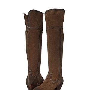 Frye over the knee aged oiled boots